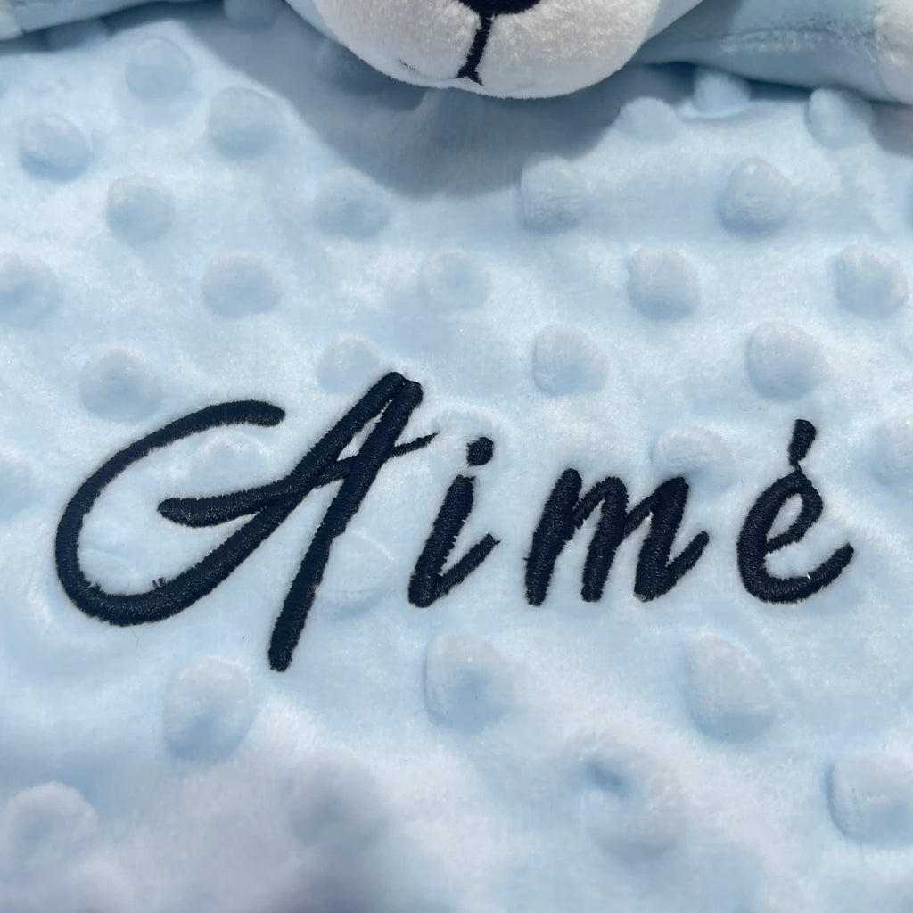 Personalized Newborn Baby Comforter Custom Minky Security Blanket with Teether Bunny Elephant Baby Shower Gift