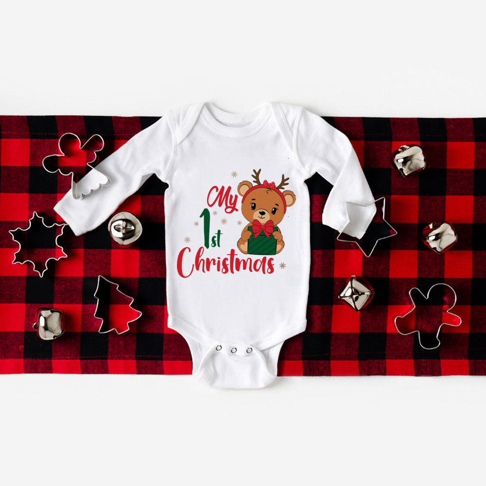 My First Christmas Baby Long Sleeve Romper deer Print Newborn christmas party Outfits Infant Baptism Bodysuit Clothes Xmas Gifts