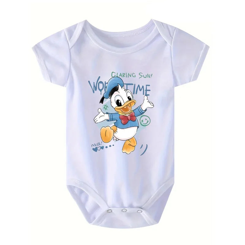 Newborn Baby Romper Bodysuit With Cartoon Daisy And Duck Print Disney Inspired Cute Casual Jumpsuit 0 To 12 Months