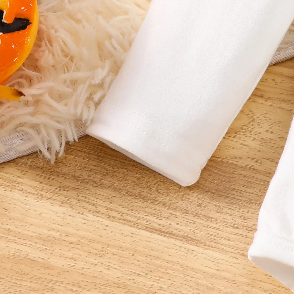 Halloween Autumn Baby Girl Ghost Long Sleeve Romper Bell Bottom Pants Headband 3-Piece Set Soft Infant Wear 0-1 Years
