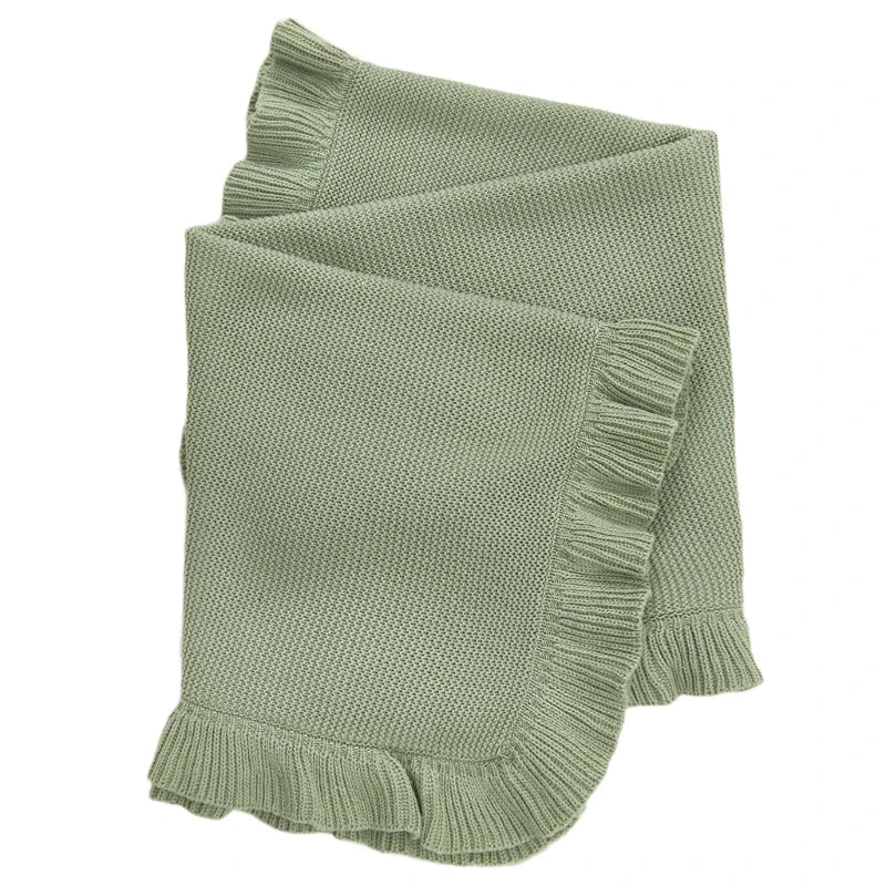 Cotton Knitted Baby Blanket Newborns Swaddles Wrap Towel with Ruffle Decors, Infant Toddler Bedding Stuff Crib Quilt