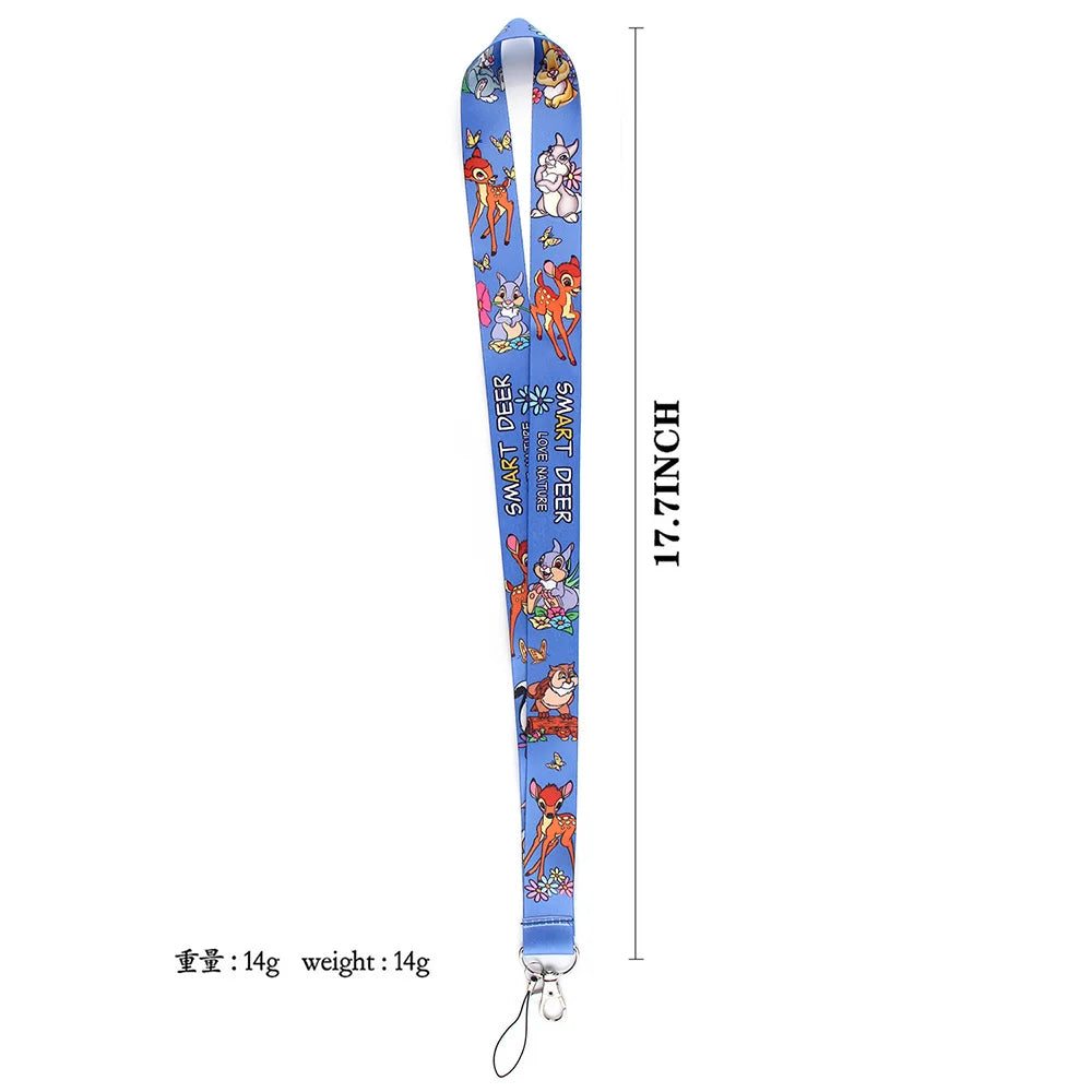 Cartoon Bambi Neck Straps Lanyard Keychain ID Credit Card Cover Pass Mobile Phone Key Ring Badge Holder Jewelry Accessories