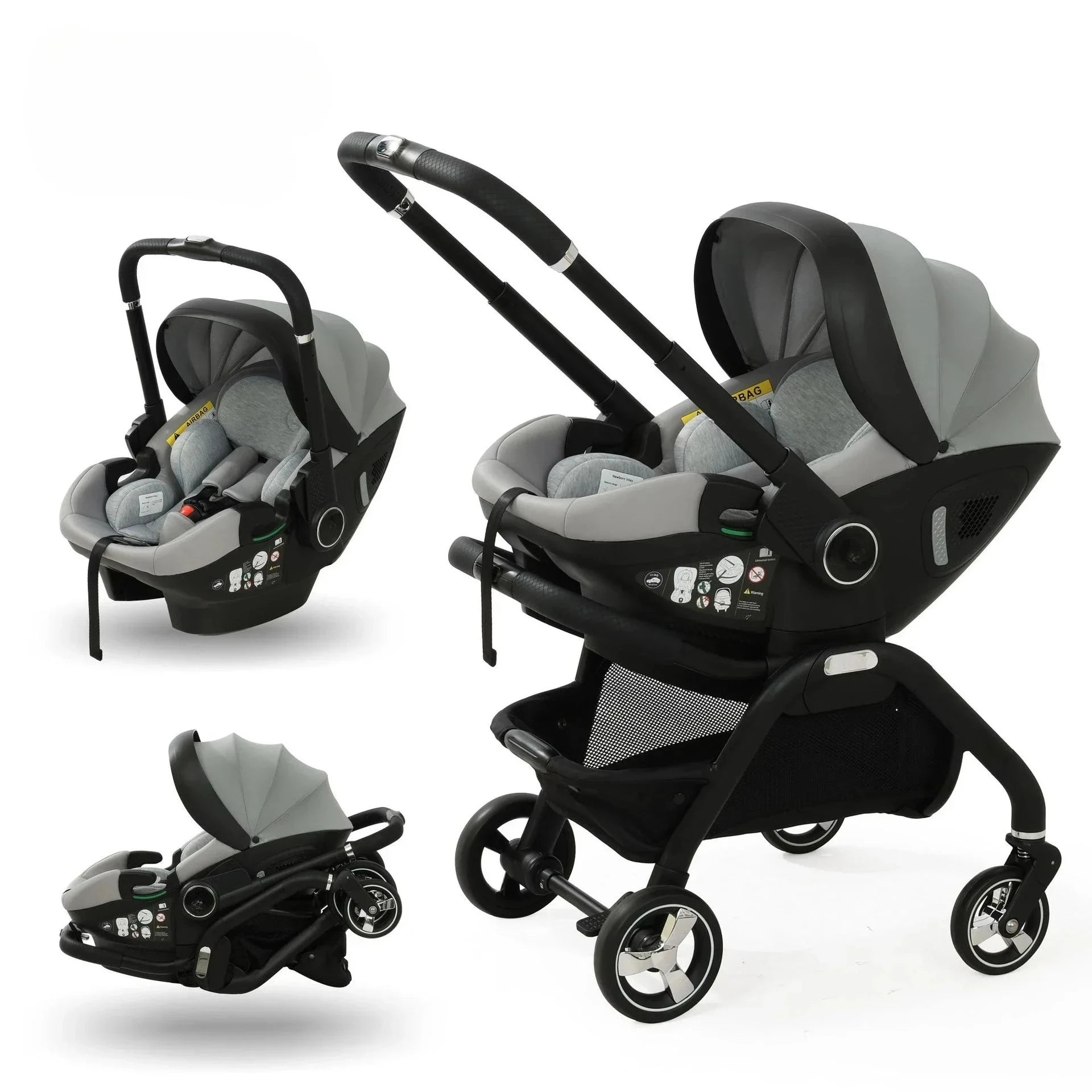 All In One Newborn Baby Travel System With Sleeping Basket And Safety Seat Four Wheel Stroller