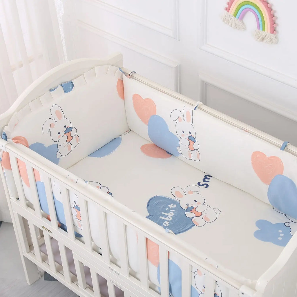 Cartoon Crib Liner 3D Mesh Cotton Baby Bed Bumper Baby Cot Bedding Sets Baby Bed Protector 5PCS Baby Bedding Set Bumpers+Sheet