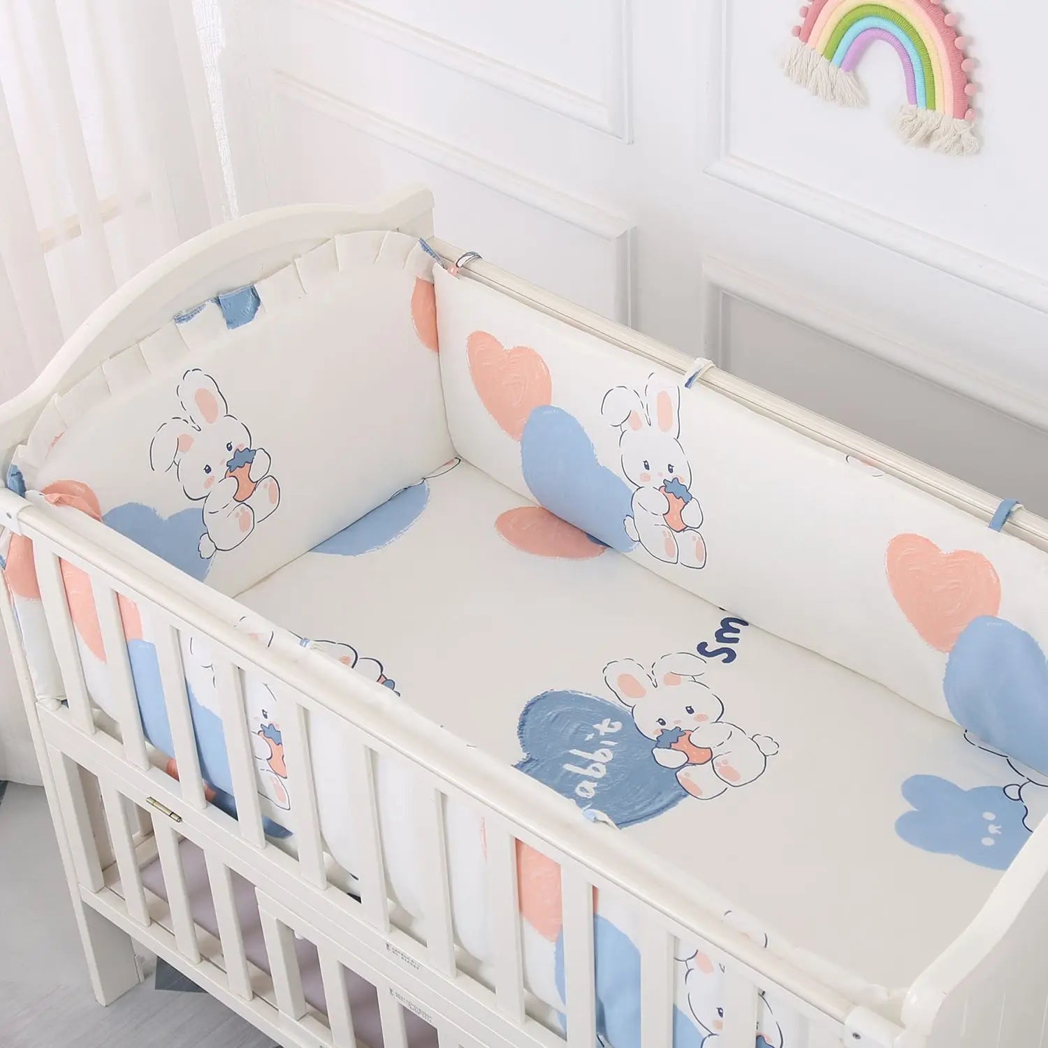 Cartoon Crib Liner 3D Mesh Cotton Baby Bed Bumper Baby Cot Bedding Sets Baby Bed Protector 5PCS Baby Bedding Set Bumpers+Sheet