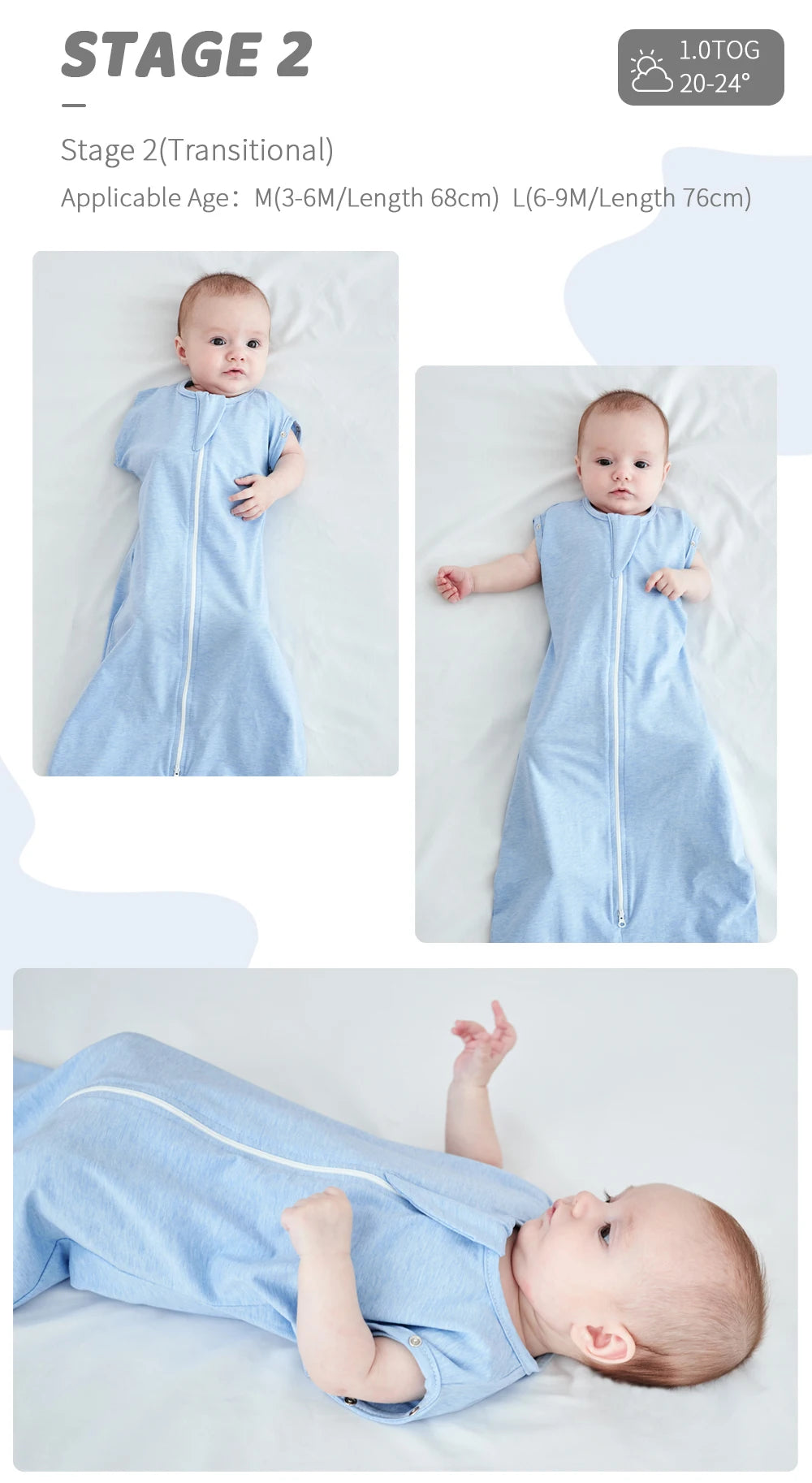 Baby Swaddle Sleeping Bag with Raised Hand, Anti-shock Swaddle Blanket, Double Zipper Sleepsacks, Newborn Baby Cotton Sleepwear