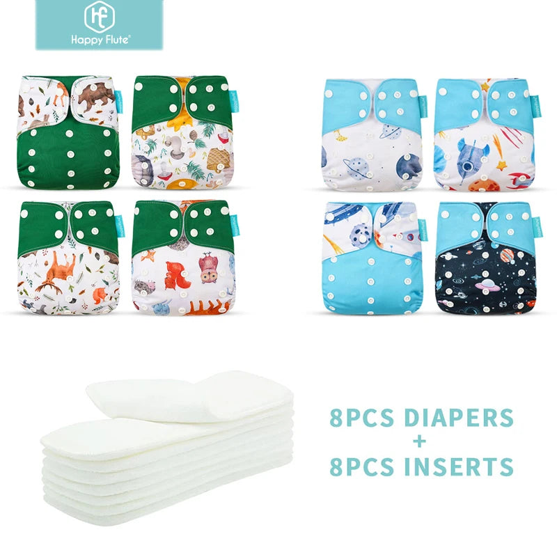 Your One Size Adjustable Cloth Diaper Set With 8 Diapers And 8 Inserts For Babies From Newborn To Toddler