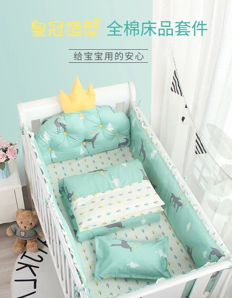 5pcs Nordic Crown Cushion Cot Bumpers Baby Bed Bedding Kit Baby Bedding Cotton Removable Washable Baby Crib Side Protector Set