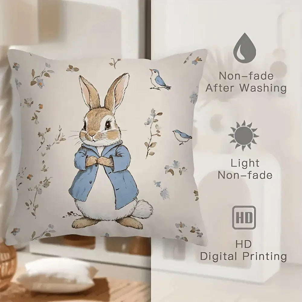 1 Peter Rabbit Easter Pillowcase 2D Double Print Classic Durable Soft Cushion Cover Home Bedroom Living Room Spring Theme Decor