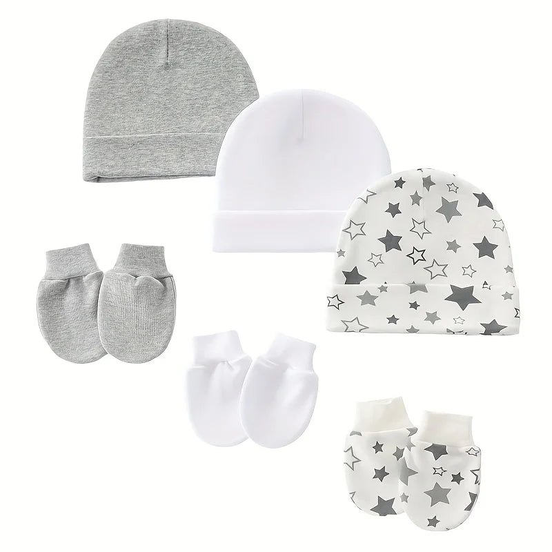 3 Sets Newborn Hat Gloves 100% Cotton Cartoon Baby Beanie Hat for Girls Boys Infant Bonnet Toddler Cap Kids Accessories 0-6M