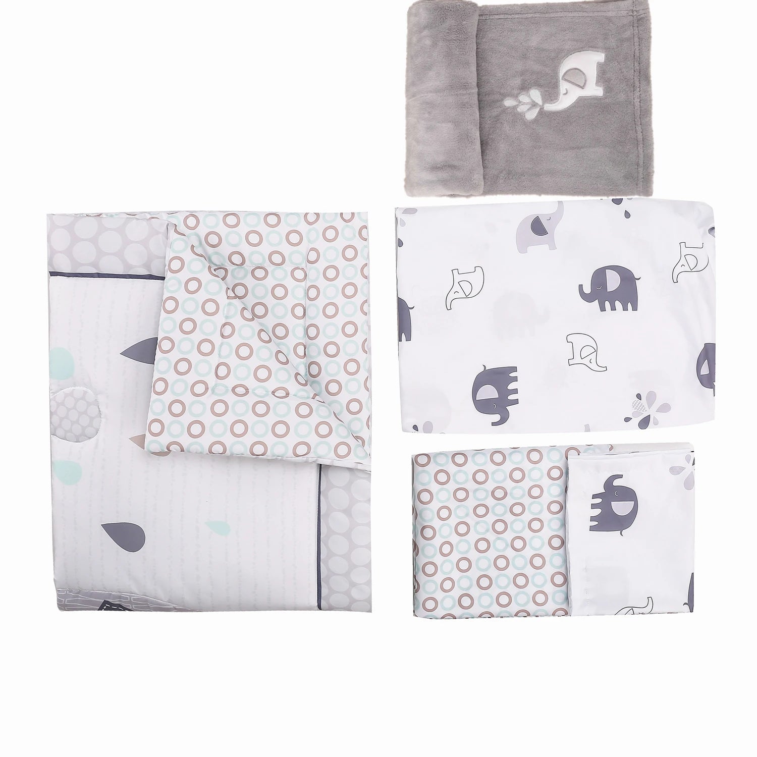 4Pcs newborn baby Toddler Crib Bedding Set Baby Cot juegos de cama de bebé (Comforter Fitted Sheet Crib Skirt Blanket)
