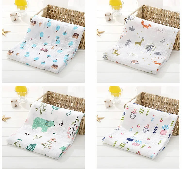 110*120cm Soft Muslin Cotton Baby Blanket Bamboo Cotton Blanket Wrap Cute Cartoon Newborn Blankets Infant Wrap Sleepsack