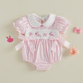 Baby Girl Easter Outfit  Bunny Embroidery Doll Collar Bubble Short Sleeve Jumpsuit Romper Cute Easter Clothes