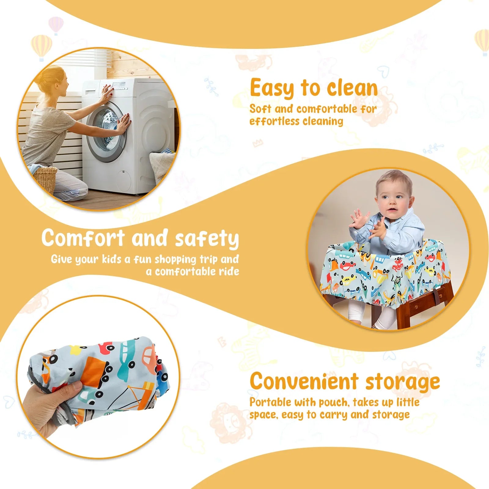 Baby Shopping Cart Seat Cover Polyester Waterproof Carton Style Baby Safety Cart Cover Comfortable Children Anti-Dirty Seat Pad