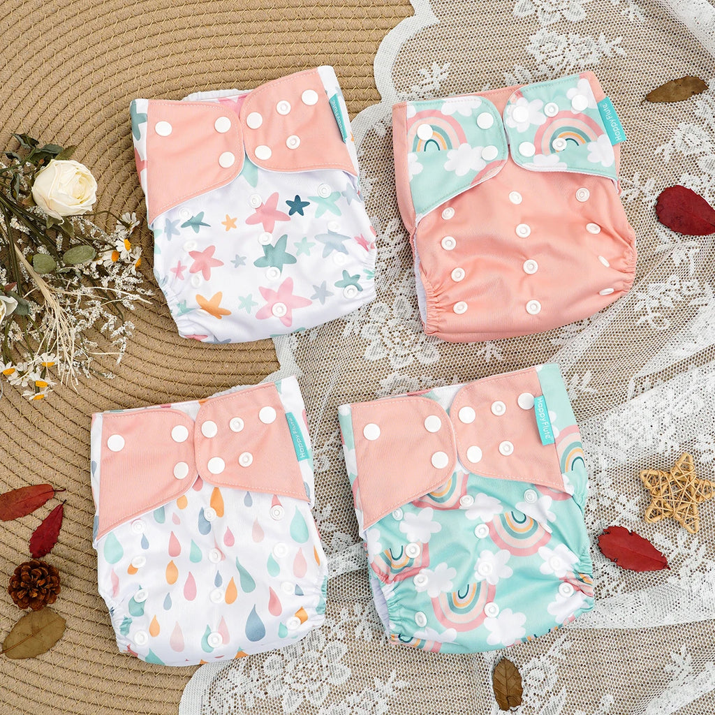 Happyflute 4Pcs/Set Eco-Friendly Cloth Diaper Ecological Reusable Baby Diapers