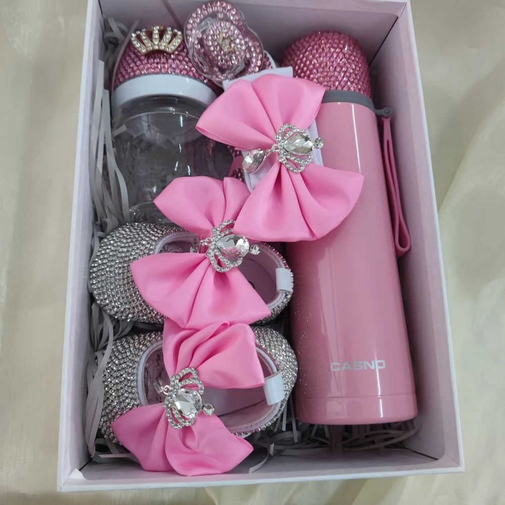 Sparkly Baby Bottle Set Rhinestone Crystal Keepsake Gift Box