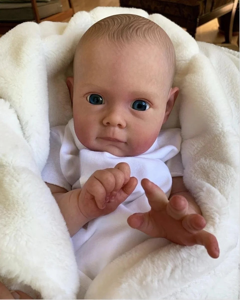 Reborn Doll Vinyl Cloth Body Open Blue Eyes Handmade Rooted Hair