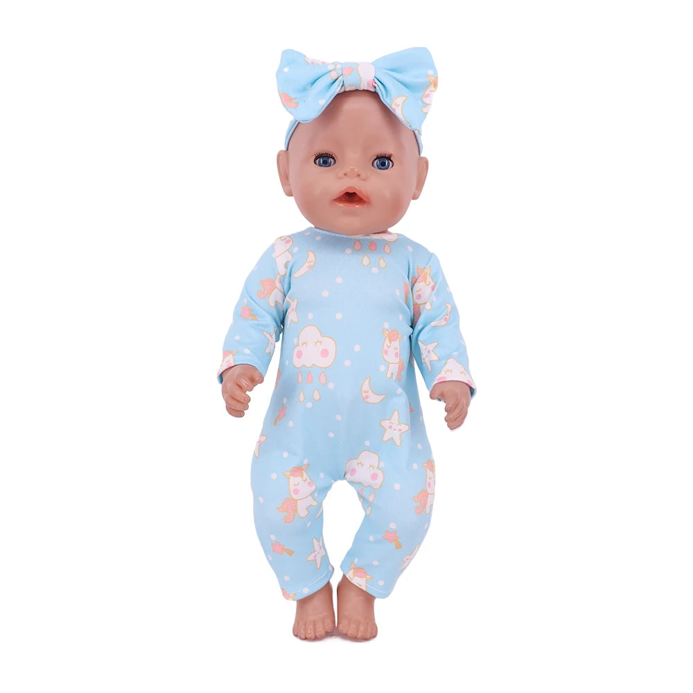 Doll Pajama Set With Unicorn Print For 43cm And 18 Inch Dolls