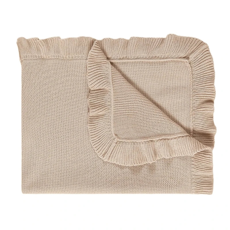 Cotton Knitted Baby Blanket Newborns Swaddles Wrap Towel with Ruffle Decors, Infant Toddler Bedding Stuff Crib Quilt
