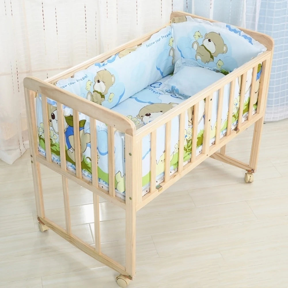 Cot Bedding Set 100 Percent Cotton Breathable Six-Piece Includes Bumpers and Pillow Fits Standard Cots