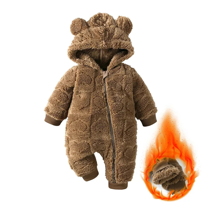 Cartoon Baby Romper With Hood Arctic Velvet Hooded Winter Warm Long Sleeve Unisex 0 To 18 Months Newborn Clothes