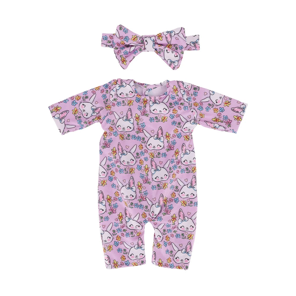 2Pcs/set Pajamas For 43CM Baby Doll&18Inch American Doll Clothes Bow Tie Headband+Jumpsuit Pajamas Unicorn Flamingo Pattern,Toys