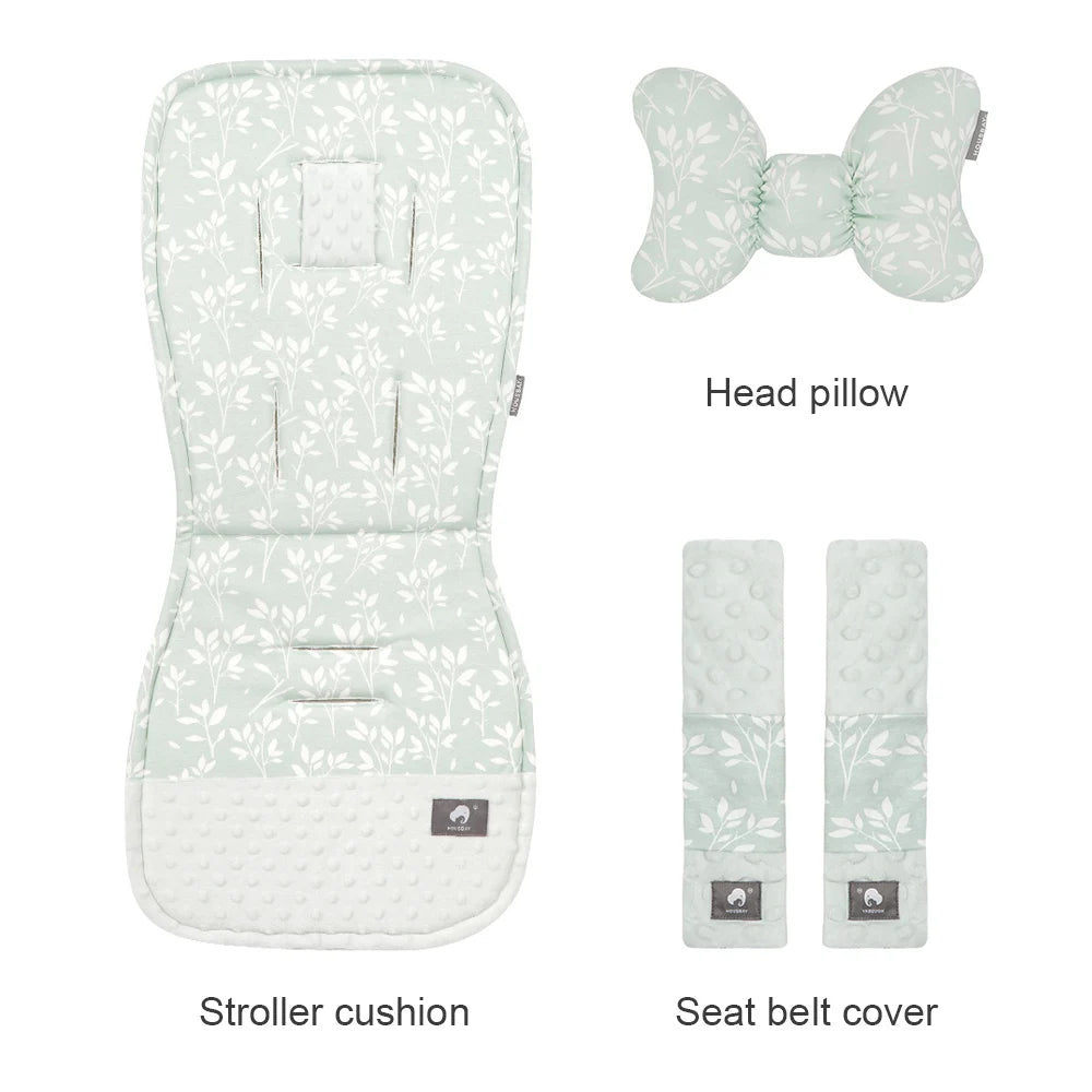Stroller Cushion & Head Pillow & Seat Belt Cover 3Pcs/Set Universal Pram Pad Soft Cotton Double Sides Usable Baby Accessories
