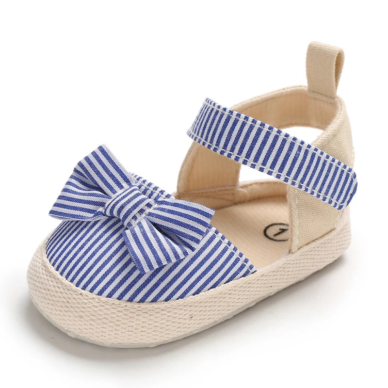 Bow Canvas Baby Girls Sandals, Summer Soft Sole Comfortable Lightweight Casual Walking Shoes