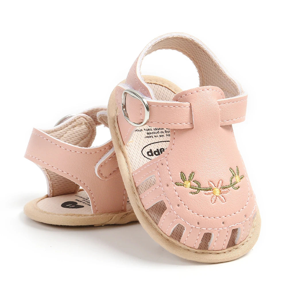 Baby Girl Sandals PU Leather Lightweight Wrap-Toe Design
