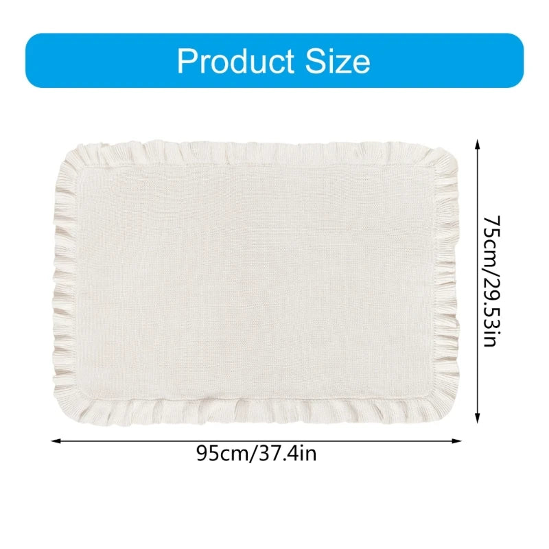 Cotton Knitted Baby Blanket Newborns Swaddles Wrap Towel with Ruffle Decors, Infant Toddler Bedding Stuff Crib Quilt
