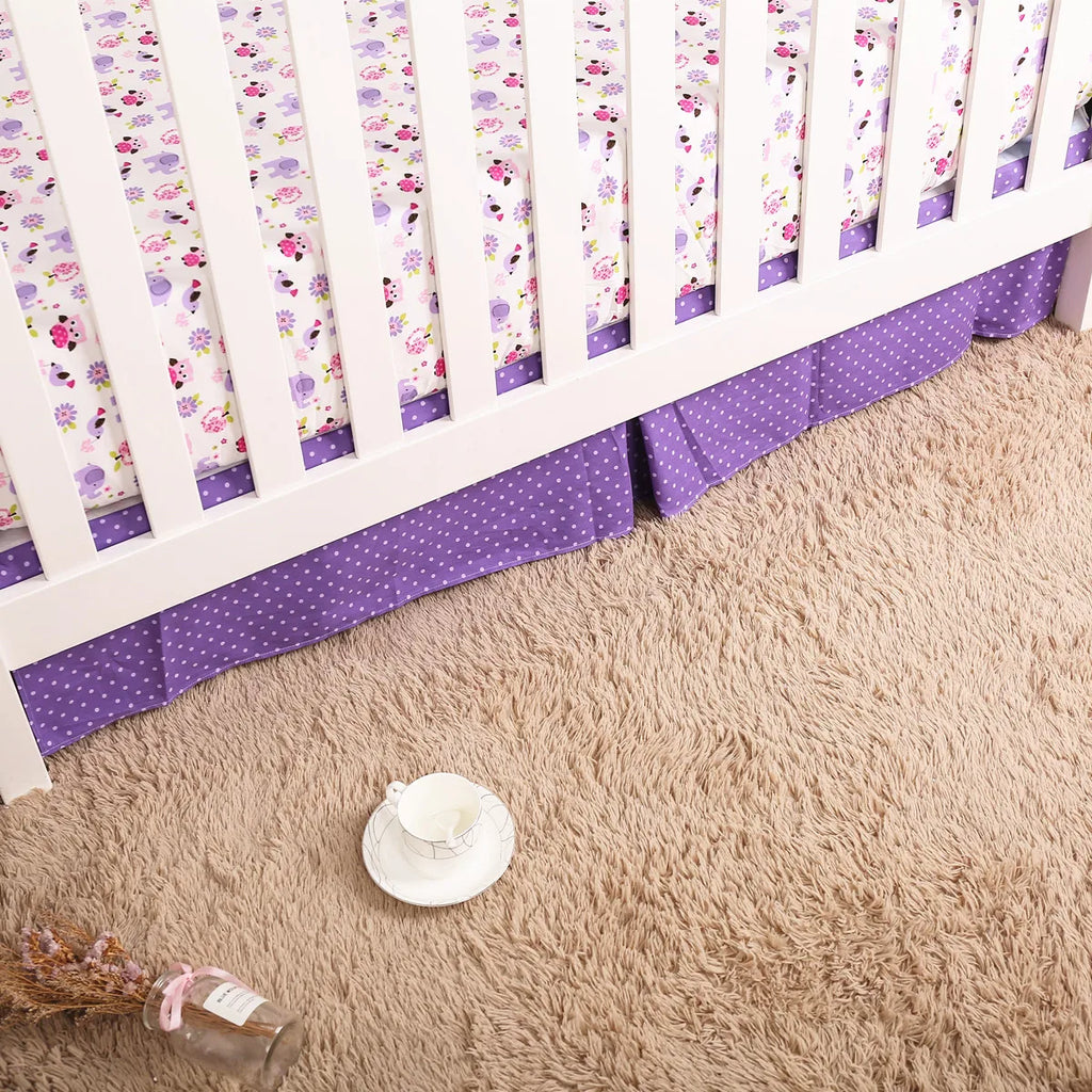 Soft Crib Bedding Set Baby Girl Nursery Crib Sets for Girls Standard Size 3Piece Comforter Fitted Sheet Crib Skirt