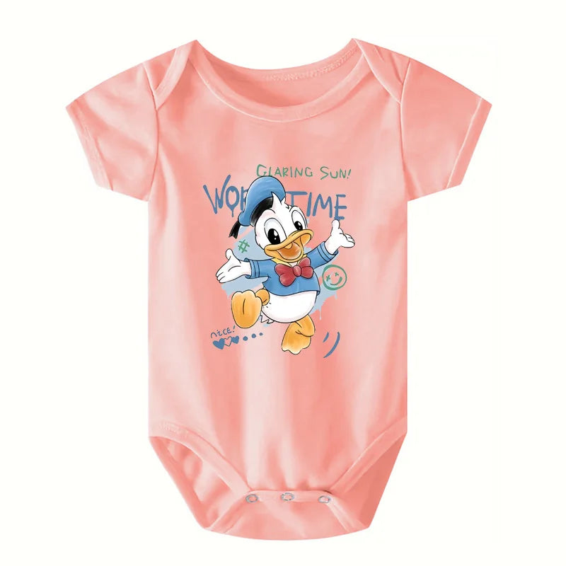 Newborn Baby Romper Bodysuit With Cartoon Daisy And Duck Print Disney Inspired Cute Casual Jumpsuit 0 To 12 Months