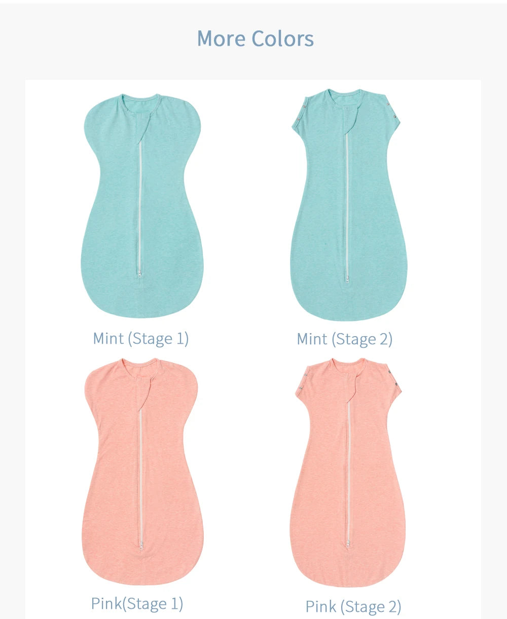 Baby Swaddle Sleeping Bag with Raised Hand, Anti-shock Swaddle Blanket, Double Zipper Sleepsacks, Newborn Baby Cotton Sleepwear