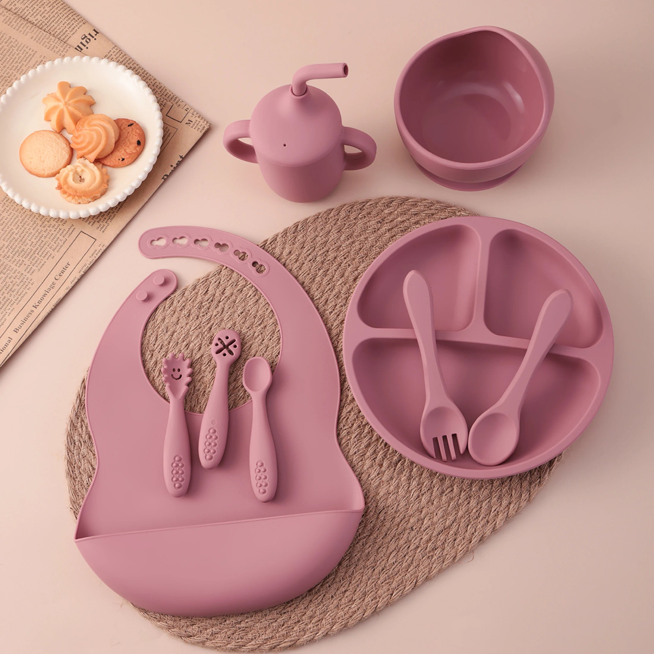 Baby Feeding Set Silicone 9-Piece Bowl Plate Bib Cup Utensils