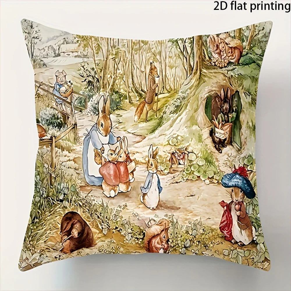 2D Flat-1PC Peter Rabbit Forest Throw Pillow Cover ,Suitable for beds, sofas, lounge chairs, home decoration.