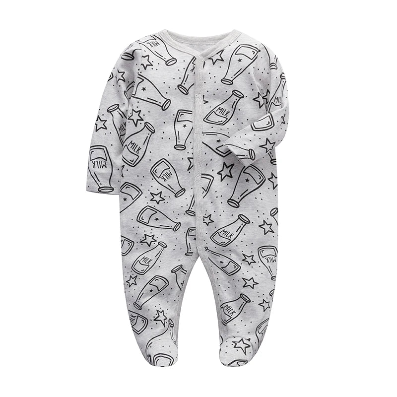 Newborn Footed Pajamas Zipper Girl and Boy Romper Long Sleeve Jumpsuit Cotton Solid White Fashion 0-12 Months Baby Clothes