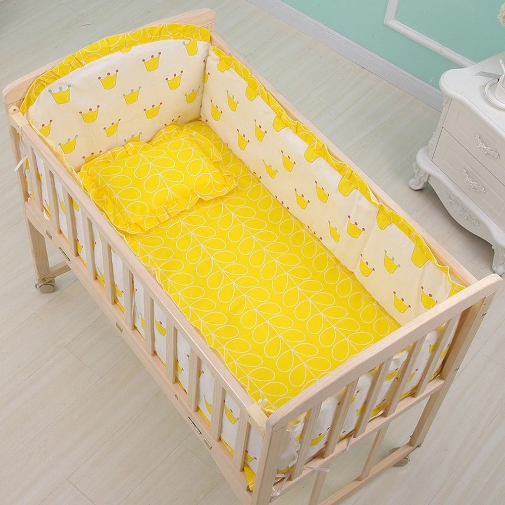 Cot Bedding Set 100 Percent Cotton Breathable Six-Piece Includes Bumpers and Pillow Fits Standard Cots