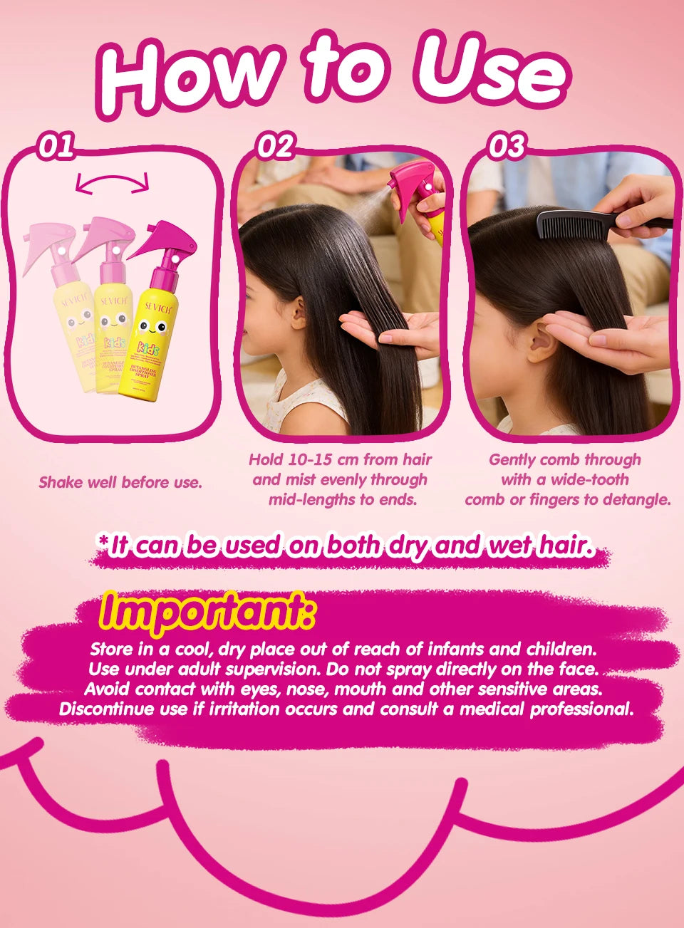 Kids Hair Detangler Spray 100ml Leave-In Conditioning Elixir for Tangle-Free Hair Adds Shine & Moisture Breakage & Reduces Frizz
