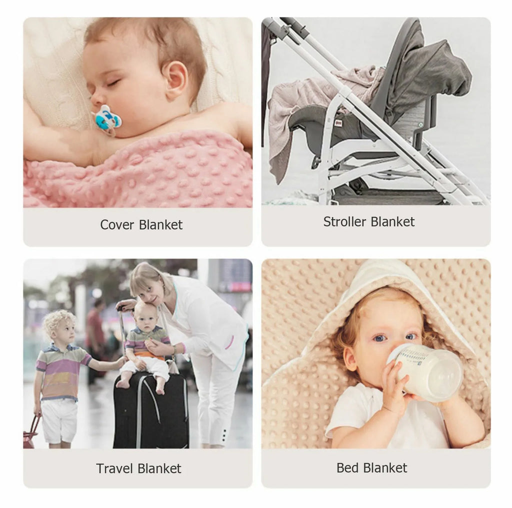 Newborn Baby Blanket Warm Fleece Thermal Soft Stroller Sleep Cover White Pink Beanie Infant Bedding Swaddle Wrap Kids Bath Towel