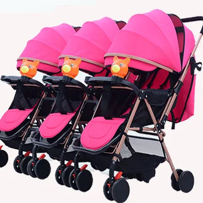 3 Baby Stroller With Rubber Wheel, Foldable Triplets Strollers
