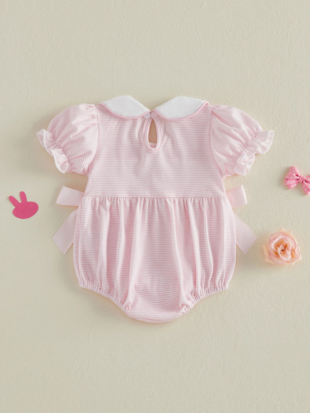 Baby Girl Easter Outfit  Bunny Embroidery Doll Collar Bubble Short Sleeve Jumpsuit Romper Cute Easter Clothes