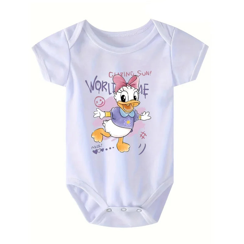 Newborn Baby Romper Bodysuit With Cartoon Daisy And Duck Print Disney Inspired Cute Casual Jumpsuit 0 To 12 Months