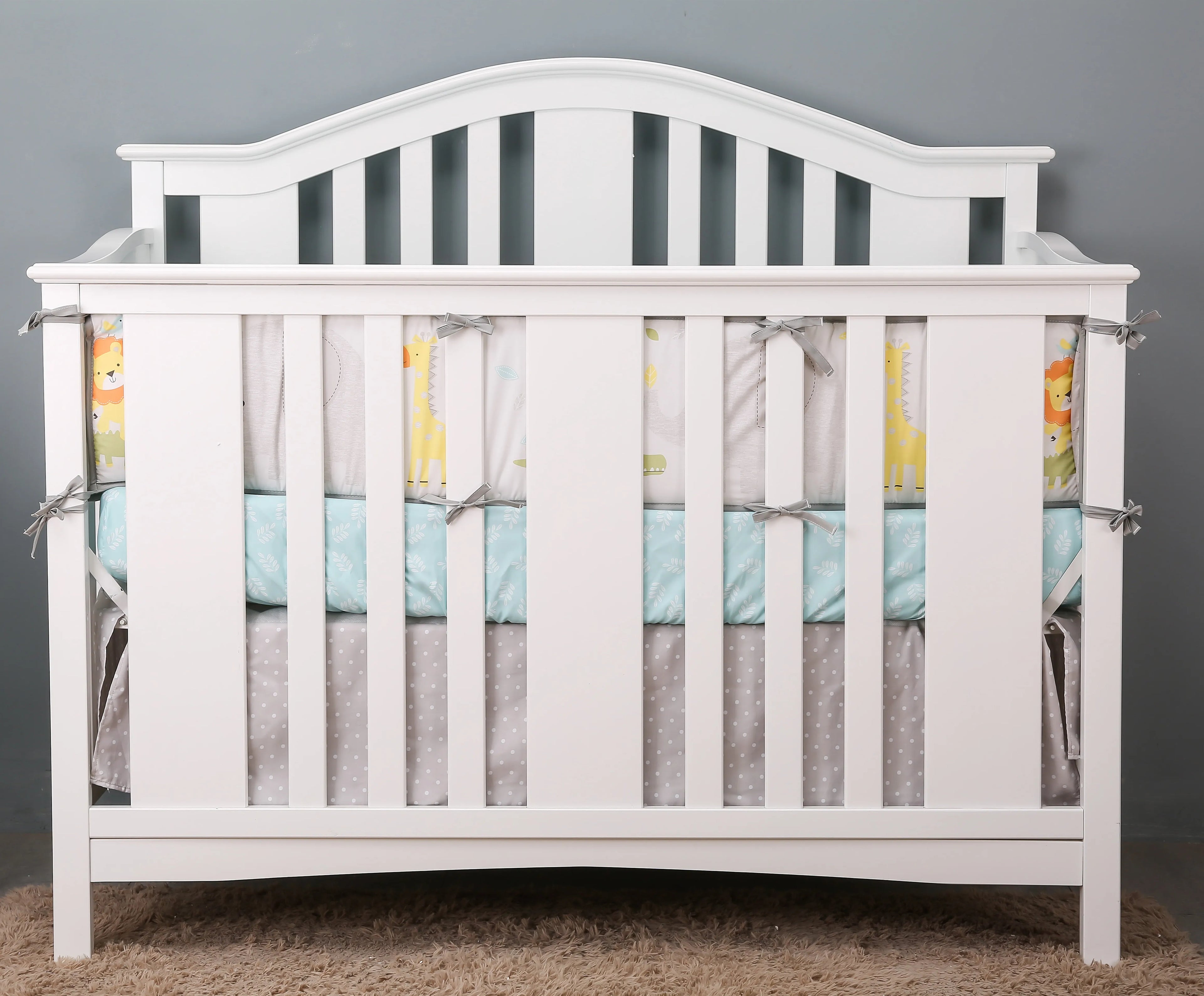 7Pcs jungle theme baby girl crib bedding set Baby Boy or Girl Unisex Cot Bedding Set (4Bumper Crib Sheet Comforter Crib Skirt)