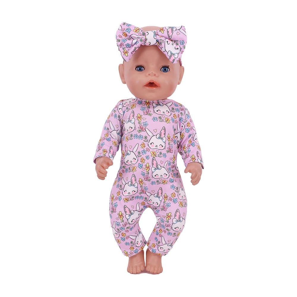 Doll Pajama Set With Unicorn Print For 43cm And 18 Inch Dolls