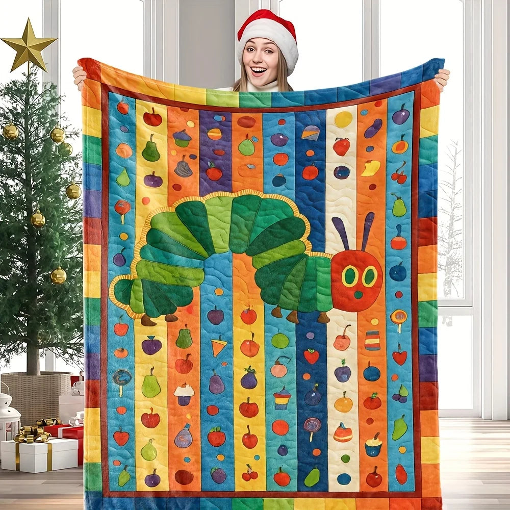 1PC Very Hungry Caterpillar Blanket 2D Printed Soft Cozy Flannel Throw Blanket for Bed Couch Sofa Nursery Warm Blanket Gift