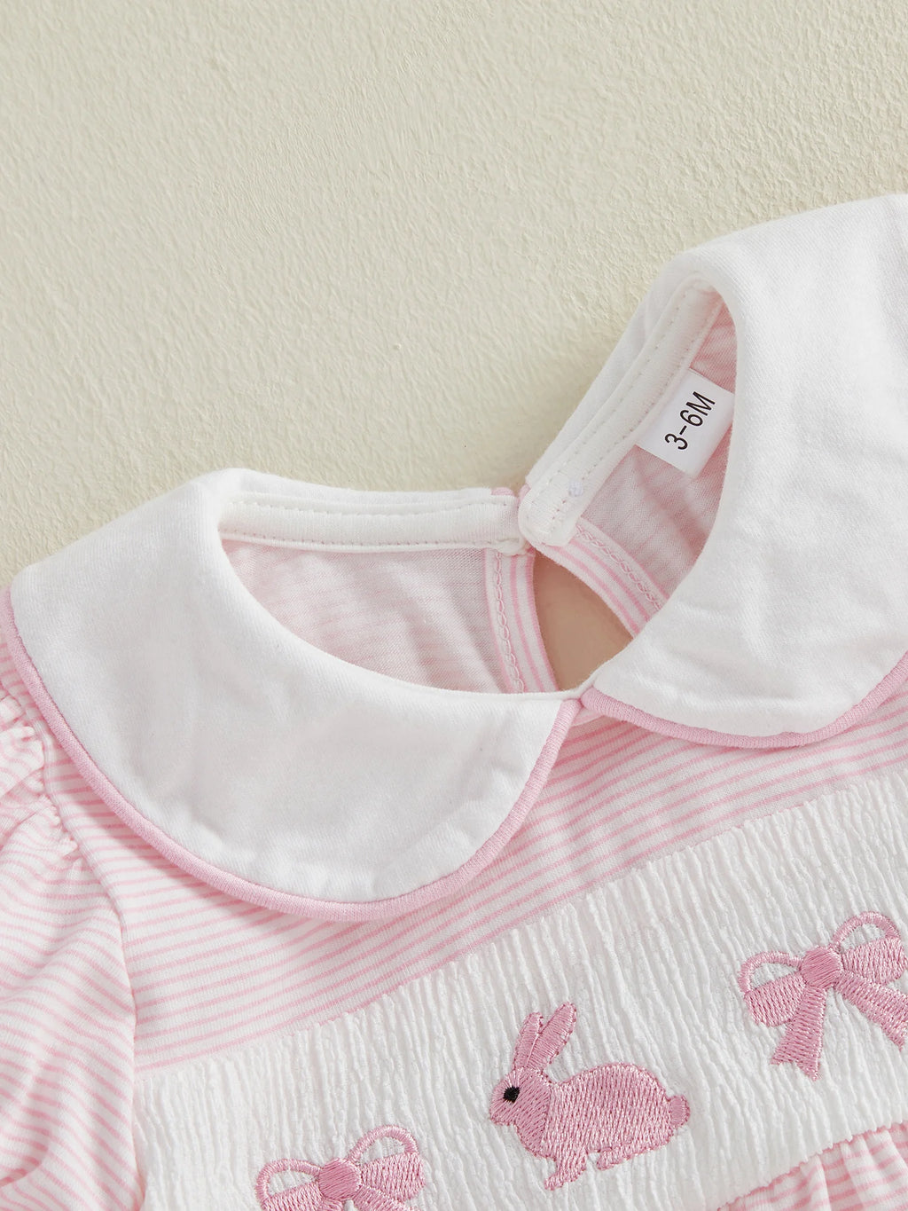 Baby Girl Easter Outfit  Bunny Embroidery Doll Collar Bubble Short Sleeve Jumpsuit Romper Cute Easter Clothes