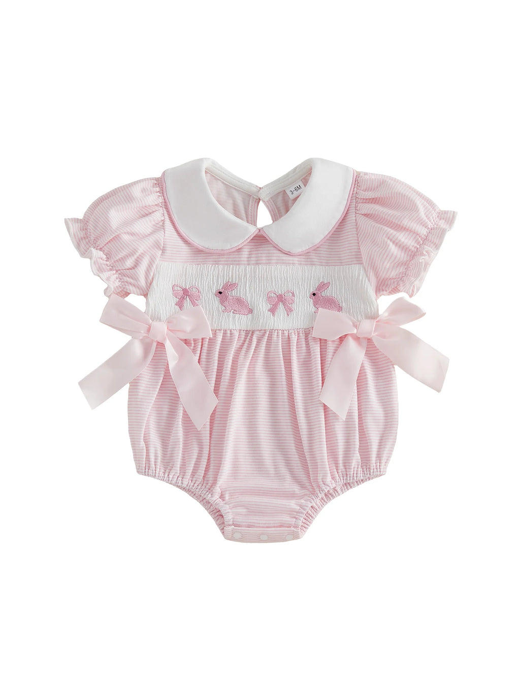 Baby Girl Easter Outfit  Bunny Embroidery Doll Collar Bubble Short Sleeve Jumpsuit Romper Cute Easter Clothes
