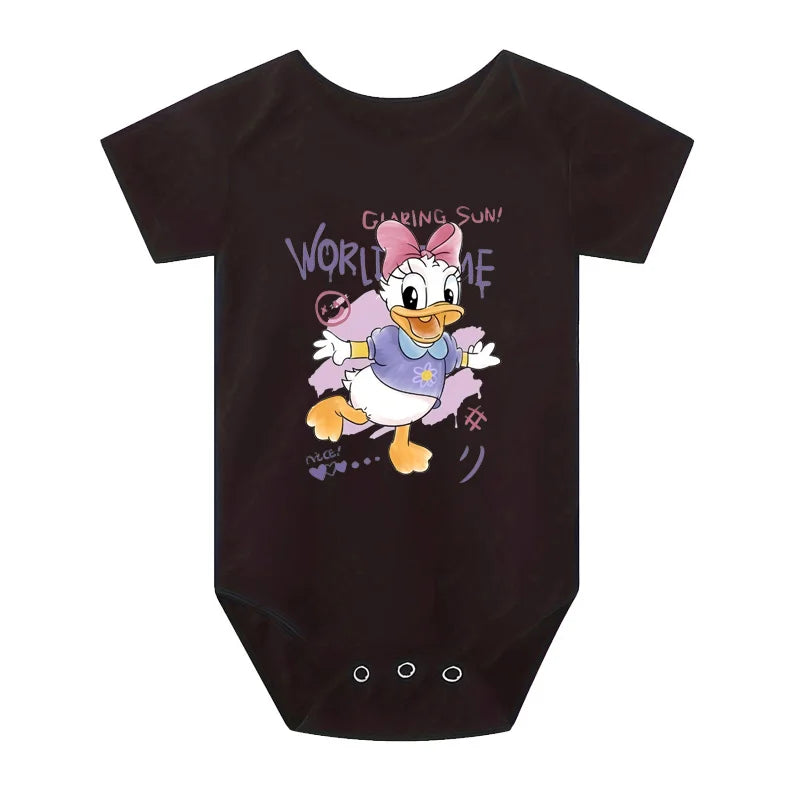 Newborn Baby Romper Bodysuit With Cartoon Daisy And Duck Print Disney Inspired Cute Casual Jumpsuit 0 To 12 Months