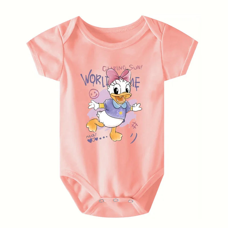 Newborn Baby Romper Bodysuit With Cartoon Daisy And Duck Print Disney Inspired Cute Casual Jumpsuit 0 To 12 Months