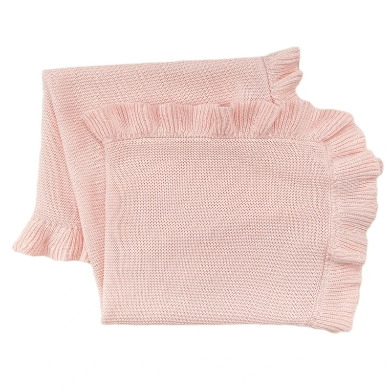 Cotton Knitted Baby Blanket Newborns Swaddles Wrap Towel with Ruffle Decors, Infant Toddler Bedding Stuff Crib Quilt